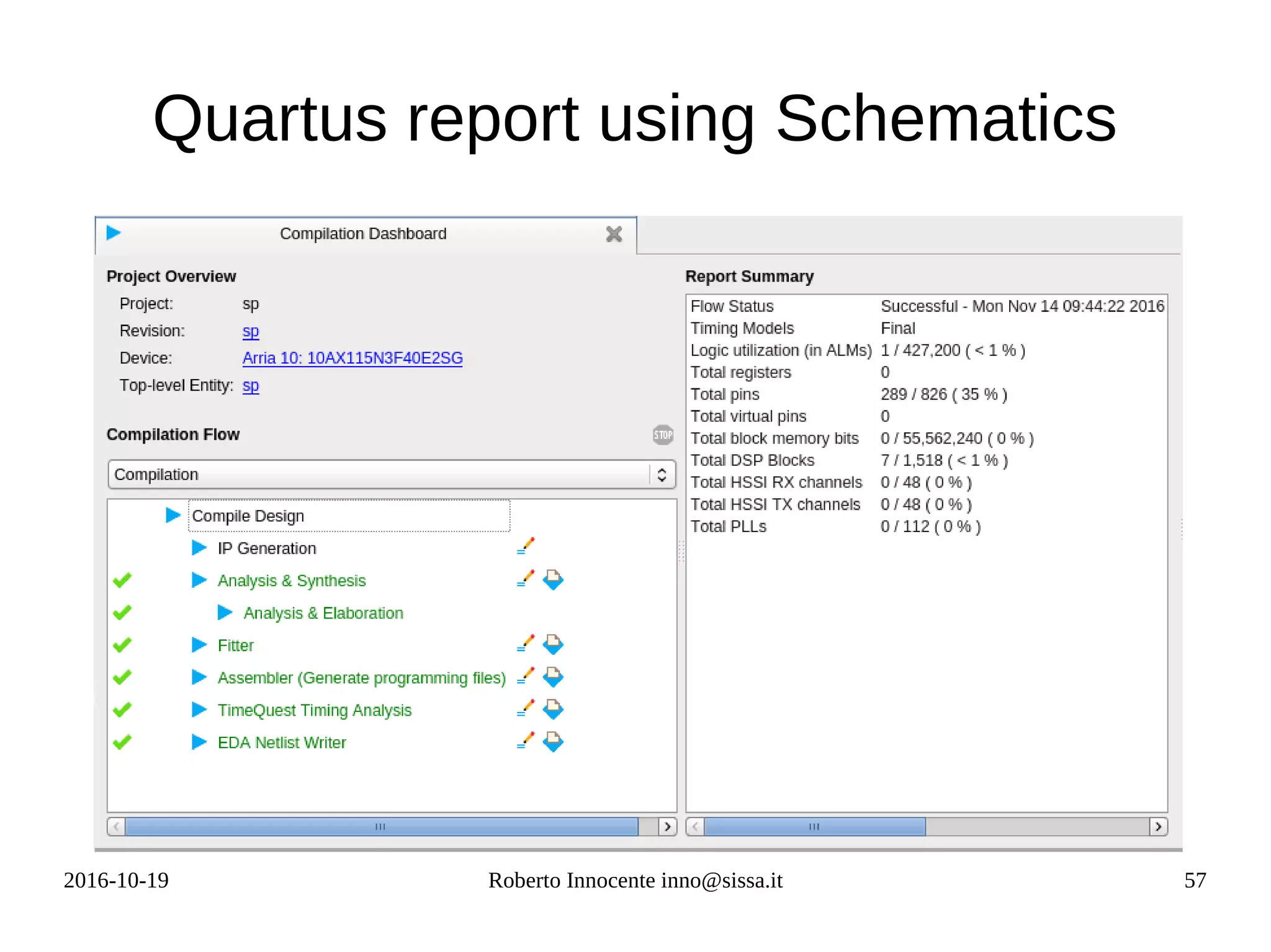 2016-10-19 Roberto Innocente inno@sissa.it 57
Quartus report using Schematics
 