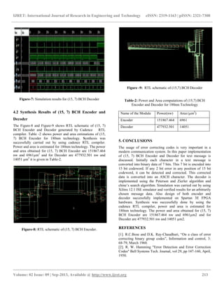 Fpga implementation of (15,7) bch encoder and decoder for text message ...