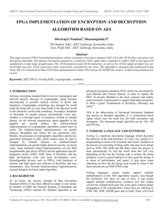 Fpga implementation of encryption and decryption algorithm based on aes ...