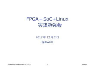 1 @ikwzmFPGA+SoC+Linux 実践勉強会(2017/12/2)
FPGA＋SoC+Linux
実践勉強会
2017 年 12 月 2 日
@ikwzm
 