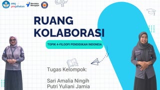 Tugas Kelompok:
Sari Amalia Ningih
Putri Yuliani Jamia
TOPIK 4-FILOOFI PENDIDIKAN INDONEIA
RUANG
KOLABORASI
 