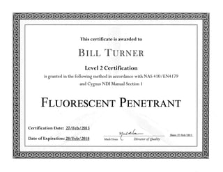 Fluorescent Penetrant Inspection lvl II Certification