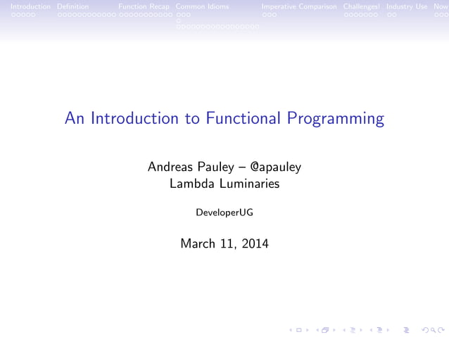 An Introduction to Functional Programming - DeveloperUG - 20140311 | PPT