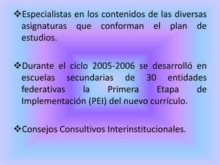 Especialistas en los contenidos de las diversas asignaturas que conforman el plan de estudios.