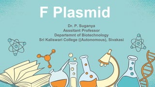 F Plasmid
Dr. P. Suganya
Asssitant Professor
Departemnt of Biotechnology
Sri Kaliswari College ((Autonomous), Sivakasi
 