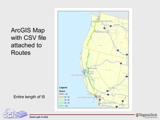 ArcGIS Map with CSV file attached to Routes Entire length of I5