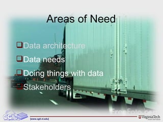 Data architecture Data needs Doing things with data Stakeholders Areas of Need