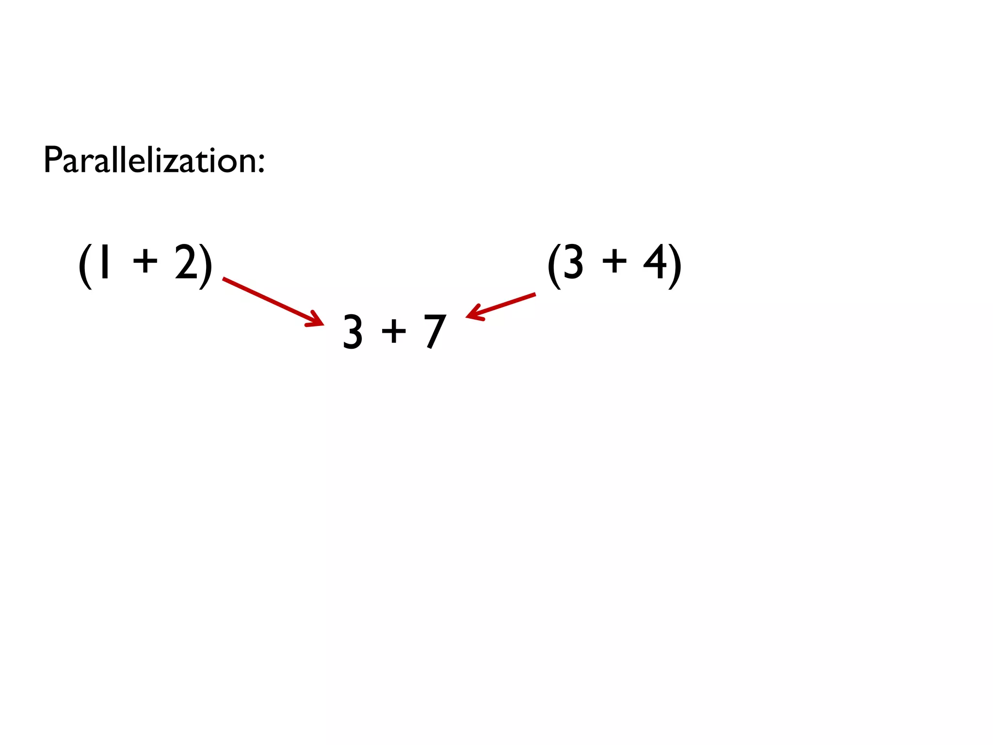 Parallelization:
(1 + 2) (3 + 4)
3 + 7
 