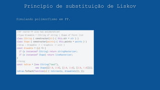Princípio de substituição de Liskov
Simulando polimorfismo em FP.
 