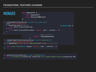 FOUNDATIONS: FEATURES CHAINING
MONADS
 