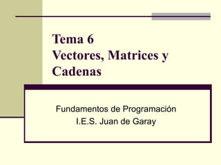 Tema 6  Vectores, Matrices y Cadenas Fundamentos de Programación I.E.S. Juan de Garay 
