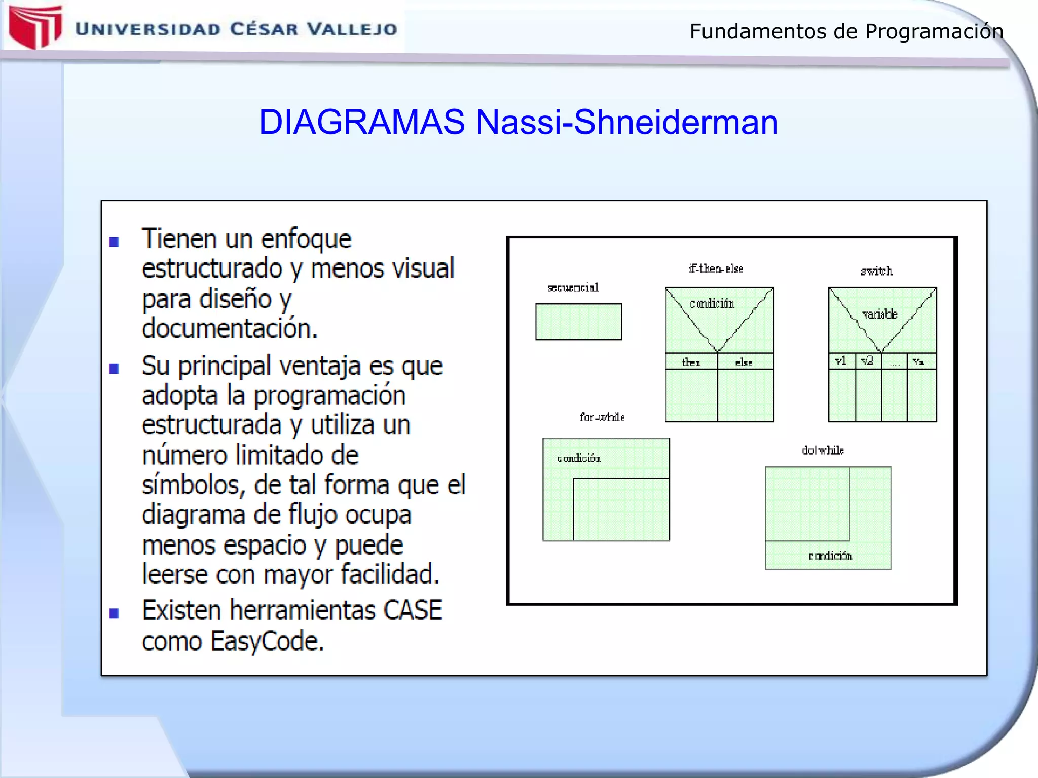 Fundamentos de Programación
DIAGRAMAS Nassi-Shneiderman
 
