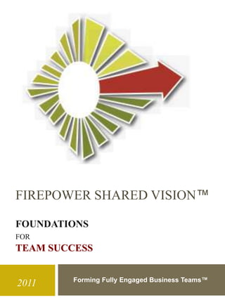 FIREPOWER SHARED VISION™

FOUNDATIONS
FOR
TEAM SUCCESS


        Forming Fully Engaged Business Teams™
2011
 