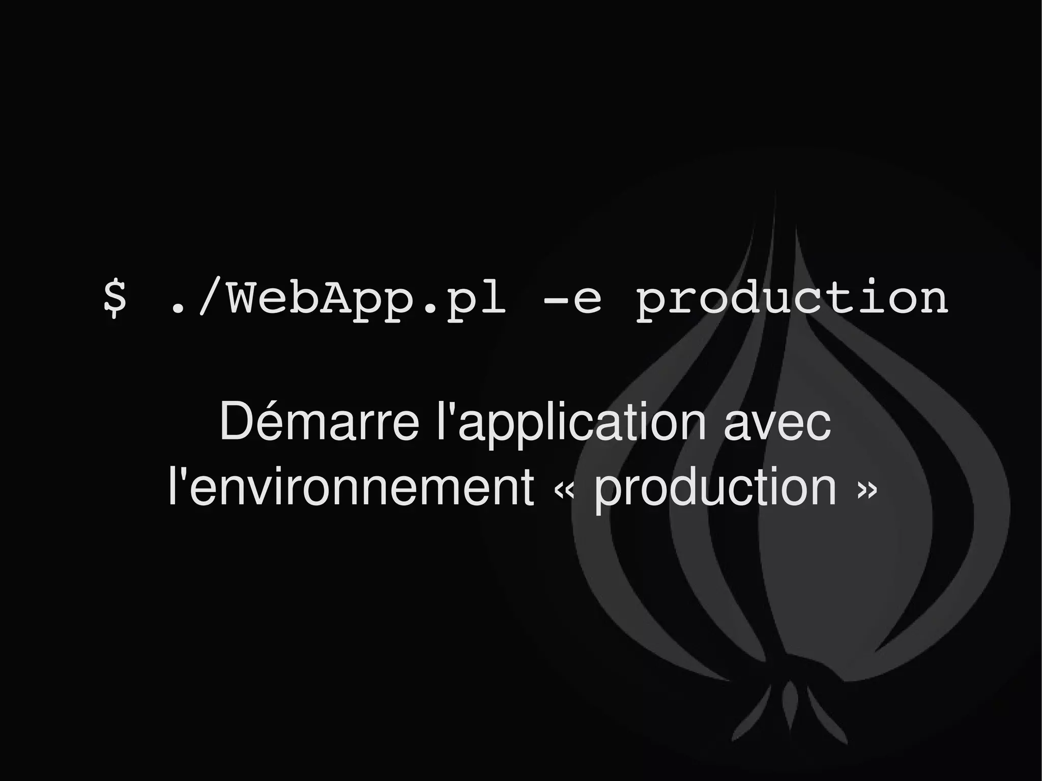 $ ./WebApp.pl -e production Démarre l'application avec l'environnement « production » 