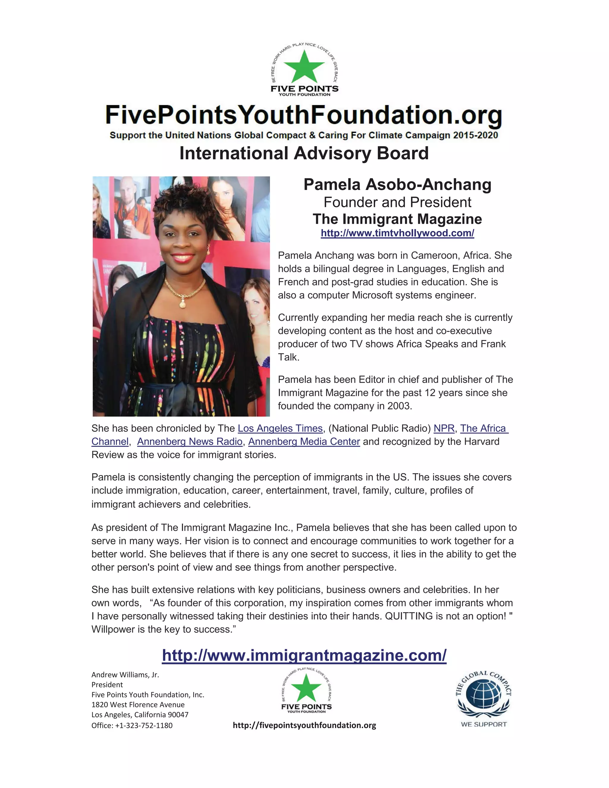 Five Points Youth Foundation Goodwill Ambassador Pamela Asobo Anchang
