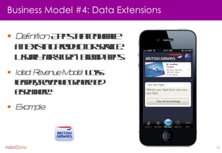 Business Model #4: Data Extensions <ul><li>Definition:  Apps that enhance an existing product or service. Usually  “first ...