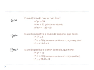 Es un átomo de calcio, que tiene:
nº p+ = 20
nº e- = 20 (porque es neutro)
nº n = 41-20 = 21
Es un ión negativo o anión de...