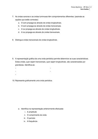 Exercícios de Físico-Química - 8º Ano