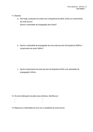 Exercícios de Físico-Química - 8º Ano