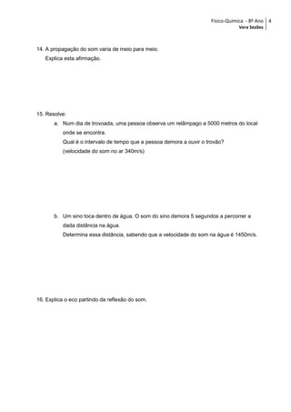 Exercícios de Físico-Química - 8º Ano