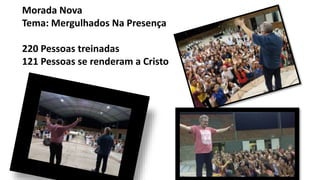 Morada Nova
Tema: Mergulhados Na Presença
220 Pessoas treinadas
121 Pessoas se renderam a Cristo
 