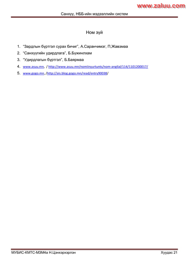 Санхүү, НББ-ийн мэдээллийн систем | PDF