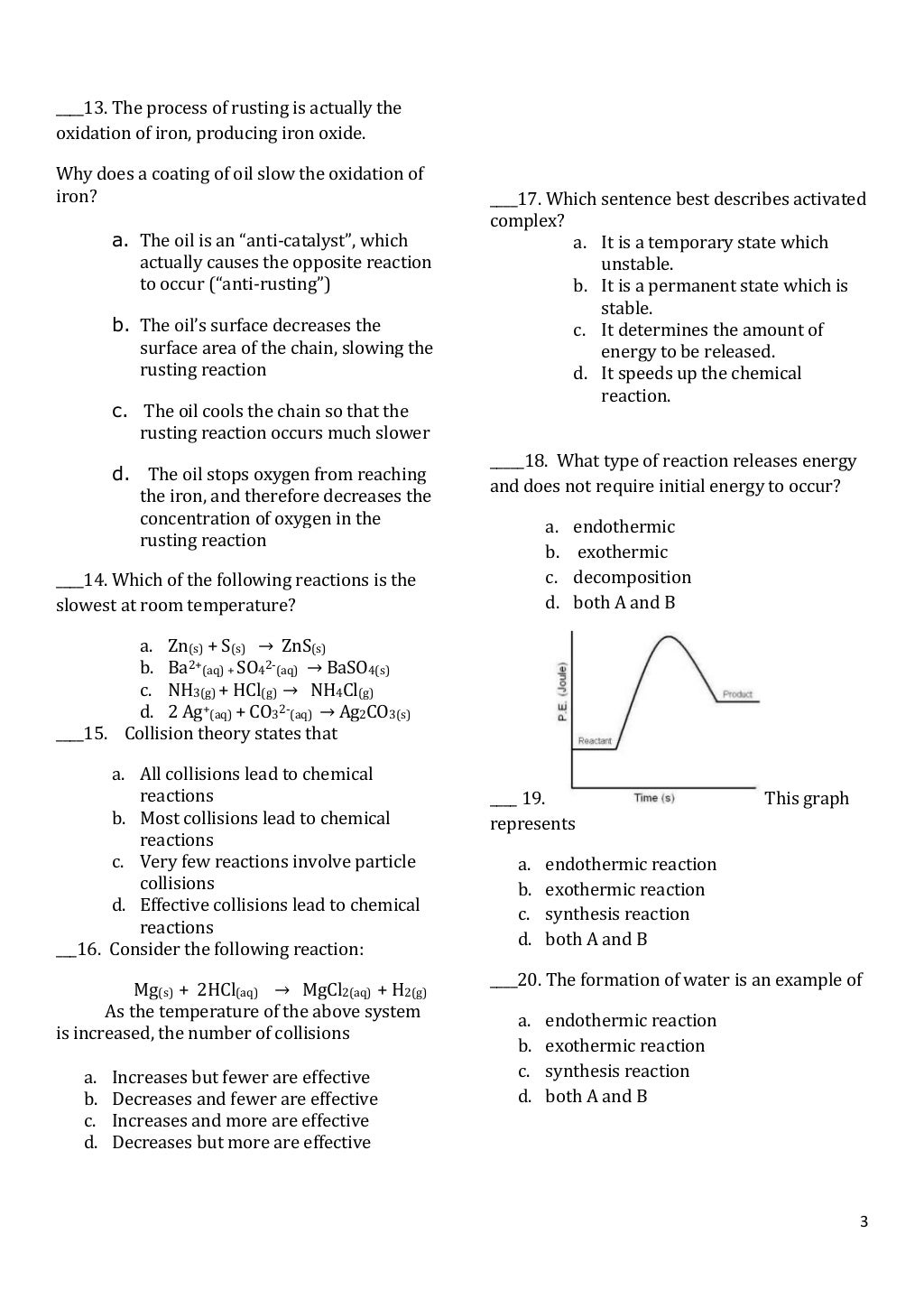 Quiz rates of reactions
