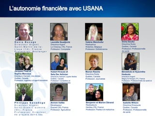 Denis Bocage

Laurette Quadjovie

Valérie Weinhofer

Imma Souka

Directeur Argent
Saint-Martin-de-laLieue (14), France
Profession: Boulanger

Directrice Argent
Le Chesnay (78), France
Profession: Comptable

Réalisatrice
Waterloo, Belgique
Profession: Esthéticienne

Directrice Rubis
Québec, Canada
Profession: Professionnelle
de santé

Jacques Fiset et
Sophia Marcoux

Hubert Krause et
Seta Der Artinian

Manon Raiche

Bénédicte et Hyacinthe
Hodouto

Directeurs Diamant, cinq étoiles
Québec, Canada
Profession: Ingénieur et agent immobilier

Directeurs Diamant, quatre étoiles
Québec, Canada
Profession: Conseillers et
formateurs professionnels

Directrice Rubis
Québec, Canada
Profession: Journaliste

Directeurs Argent
Magny-le-Hongre (77), France
Profession: Professionnelle de santé et
footballeur professionnel

Philippe Savadogo

Annick Vallée

Benjamin et Marion Dérand

Isabelle Wilson

Directeur Argent
Saint-Ouen-L’aumone
(95), France
Profession: Directeur
de projets dans les

Développeur
Gosnes (35), France
Profession: Agricultrice

Réalisateurs
Herblay (78), France
Profession: Pasteur et institutrice

Directrice Émeraude
Québec, Canada
Profession: Professionnelle
de santé

 