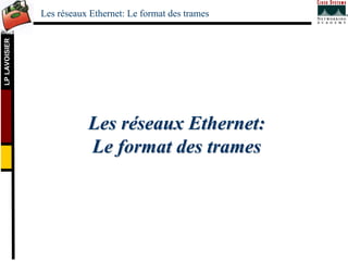 LP
LAVOISIER
Les réseaux Ethernet: Le format des trames
Les réseaux Ethernet:
Les réseaux Ethernet:
Le format des trames
Le format des trames
 