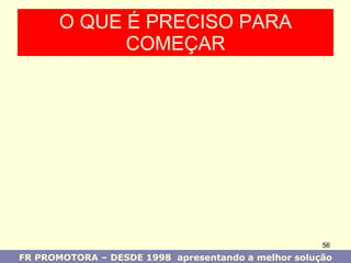 O QUE É PRECISO PARA COMEÇAR FR PROMOTORA – DESDE 1998  apresentando a melhor solução 