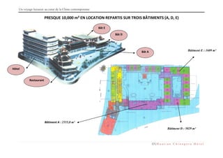 Un voyage luxueux au cœur de la Chine contemporaine
13 | H u a t i a n C h i n a g o r a H ô t e l
PRESQUE 10,000 m² EN LOCATION REPARTIS SUR TROIS BÂTIMENTS (A, D, E)
Bâtiment A : 2555,8 m²
Bâtiment E : 1609 m²
Bâtiment D : 5029 m²
Bât A
Bât D
Bât E
Hôtel
Restaurant
 