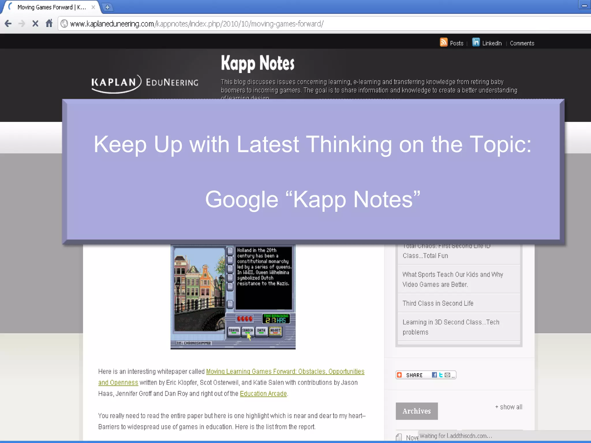 Keep Up with Latest Thinking on the Topic: Google “Kapp Notes” 