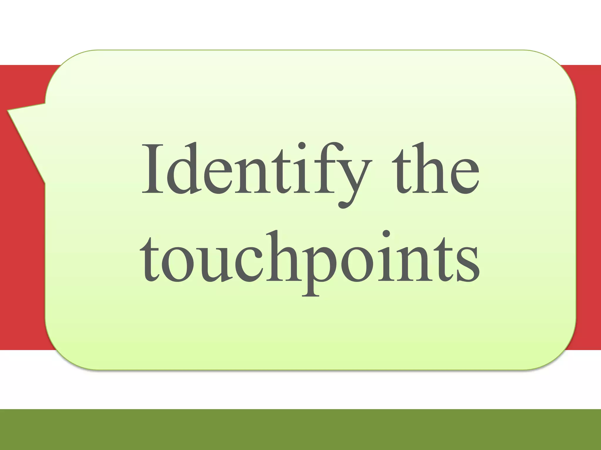 Identify the
touchpoints
 