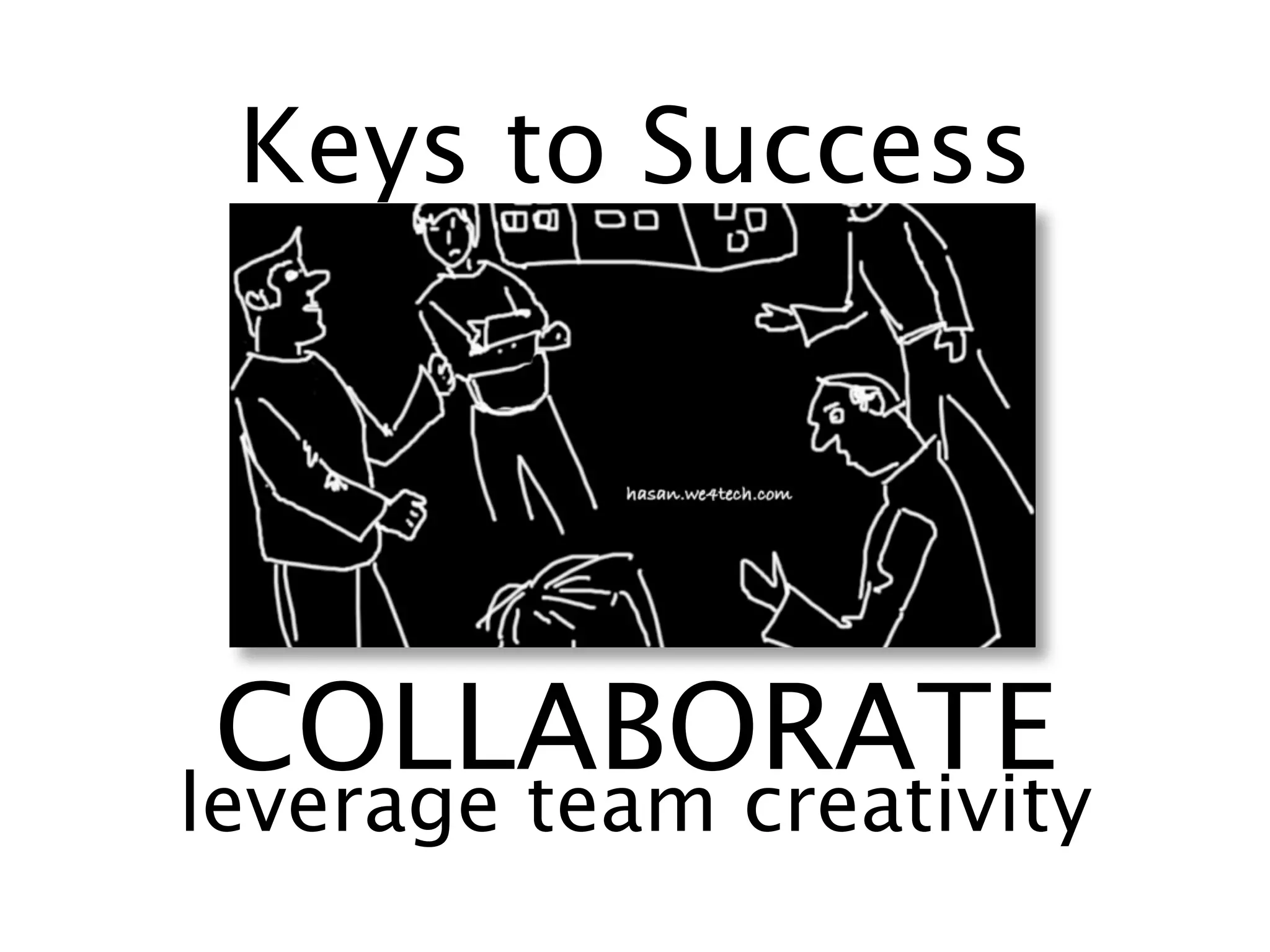 Keys to Success

      scrum stand up pic




COLLABORATE
leverage team creativity
 