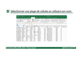 Formation Office EXCEL 2016 : Niveau Expert alphorm.com™©
Sélectionner une plage de cellules en utilisant son nom
 
