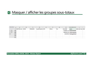 Formation Office EXCEL 2016 : Niveau Expert alphorm.com™©
Masquer / afficher les groupes sous-totaux
 