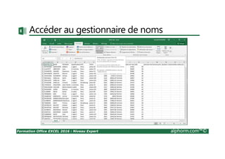 Formation Office EXCEL 2016 : Niveau Expert alphorm.com™©
Accéder au gestionnaire de noms
 