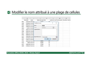 Formation Office EXCEL 2016 : Niveau Expert alphorm.com™©
Modifier le nom attribué à une plage de cellules
 