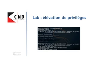 Une formation
Lab : élévation de privilèges
 