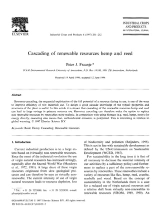 Fraanje (1997)   Cascading of Renewable Resources Hemp and Reed