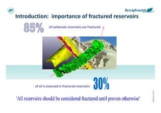 Introduction: importance of fractured reservoirs
                 of carbonate reservoirs are fractured




       of oil is reserved in fractured reservoirs




                                                         @ Beicip-Franlab
 