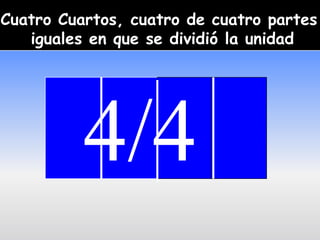 Cuatro Cuartos, cuatro de cuatro partes
   iguales en que se dividió la unidad




          4/4
 