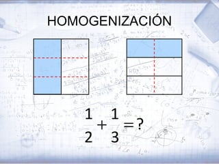 HOMOGENIZACIÓN




    1 1
     + =?
    2 3
 