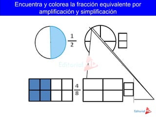 Encuentra y colorea la fracción equivalente por
amplificación y simplificación
 