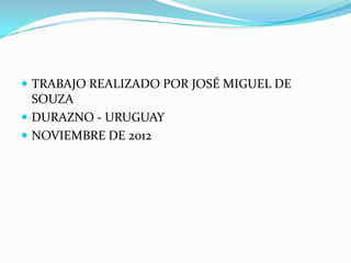  TRABAJO REALIZADO POR JOSÉ MIGUEL DE
  SOUZA
 DURAZNO - URUGUAY
 NOVIEMBRE DE 2012
 