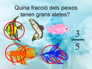 Quina fracció dels peixos tenen grans aletes?  3 5 