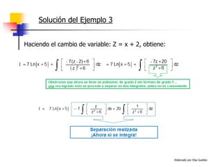 Elaborado por Elsa Guédez
Solución del Ejemplo 3
Haciendo el cambio de variable: Z = x + 2, obtiene:
 