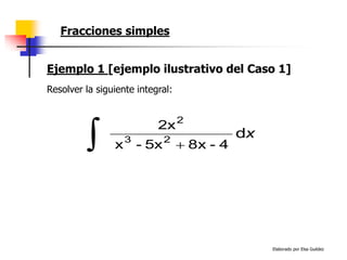 Elaborado por Elsa Guédez
Resolver la siguiente integral:
Ejemplo 1 [ejemplo ilustrativo del Caso 1]
Fracciones simples
 
x
d
4
-
x
8
5x
-
x
2x
2
3
2
 