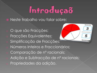 IntroduçaõNeste trabalho vou falar sobre:O que são Fracções;