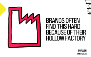BRANDS OFTEN
FIND THIS HARD
BECAUSE OF THEIR
HOLLOW FACTORY
@WILLSH
SMITHERY.CO

 
